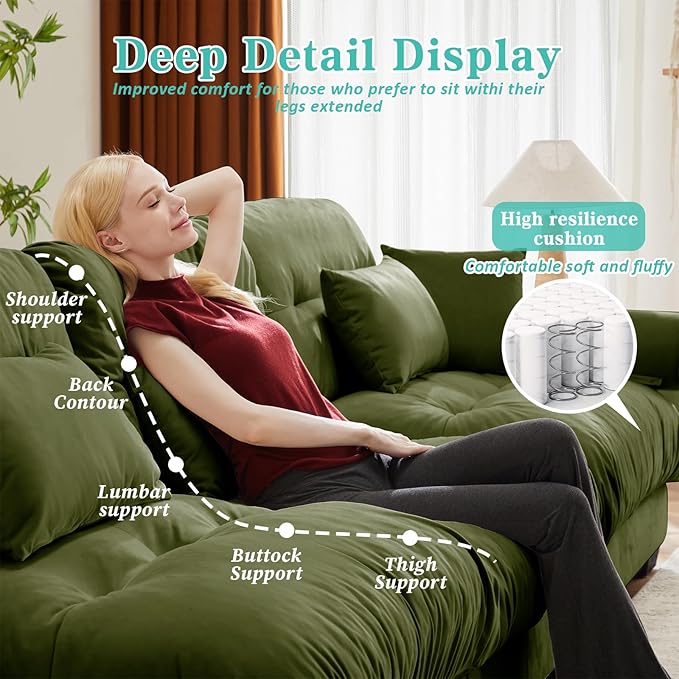 SoarFlash Modern Living Room Velvet Recliner Sofa Small Sofa Loveseat Sofa for Apartment Green