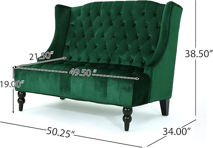 Modern Tufted Velvet Wingback Loveseat Tufted Velvet 2 Seat Couch Sofas with High Back Thick Padded Cushioned Seats for Living Room Victorian Style Emerald