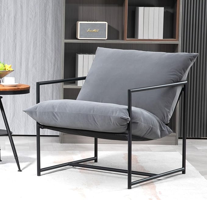 Serenity Accent Modern Velvet Arm Chair with Reclined Seat Sleek Design Durable Metal Frame Soft Upholstery and Plush Comfort for Stylish Living Room Grey