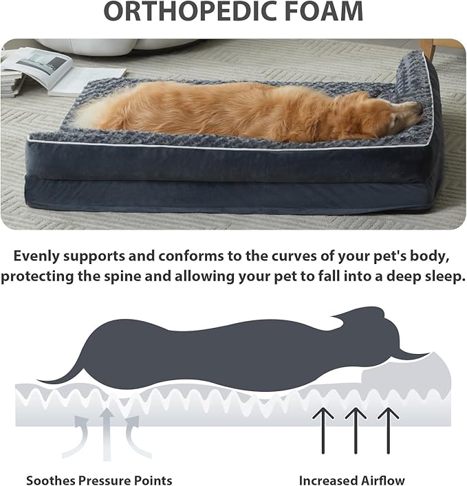 BFPETHOME Orthopedic Dog Beds for Large Dogs-Waterproof Sofa Dog Bed with Removable Washable Cover Large Pet Bed with Waterproof Lining and Nonskid Bottom Pet Bed for Dogs