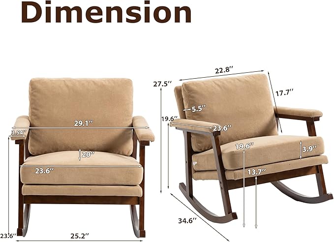 WakZero Accent Chair Comfy Rocking Nursery Armchair Glider Rocker Mid Century Modern Accent Chairs Upholstered for Living Room/Bedroom