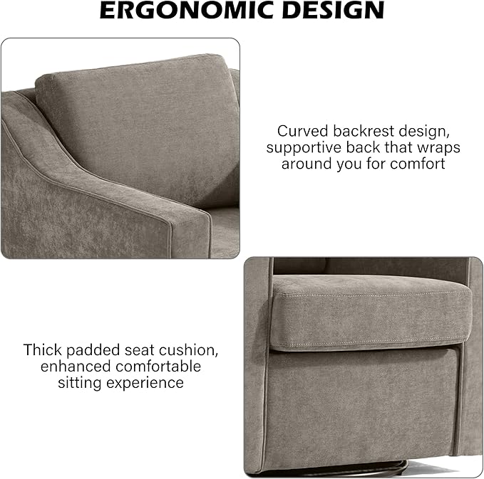 Swivel Accent Chair Modern Round Barrel Arm Chair for Living Room Bedroom Comfy Club Reading Chairs for Adults (Chenille Sand Set of 1)