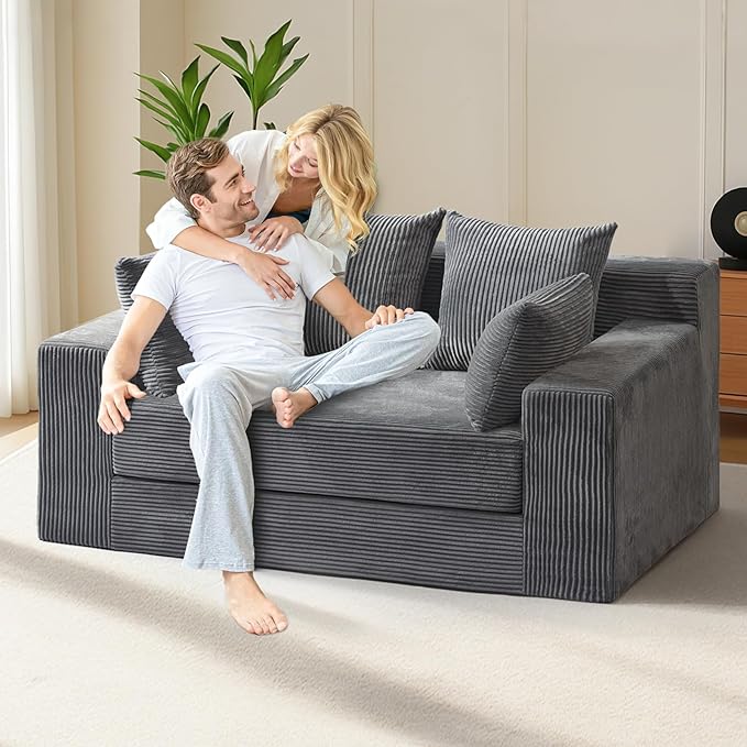 Convertible Sofa Bed Boneless Couch Loveseat Sleeper 2 in 1 Folding Couch Bed Fold Out Comfy Floor Futon Sofa with Pillows for Living Room Bedroom Grey