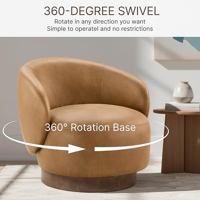 Swivel Accent Chair Modern Round Barrel Armchair with Upholstered Faux Leather for Living Room Bedroom Waitingroom1 BoxBrown