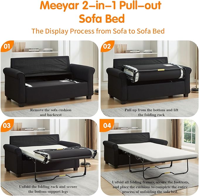 57 Pull Out Sofa Bed with Mattress Convertible Sofa Bed Loveseat Twin Sleeper Sofa Couch with Pocketed Coil Seating Upholstered Fabric Sofa Bed for Small SpacesBlack | sofa bed futon sofa bed s