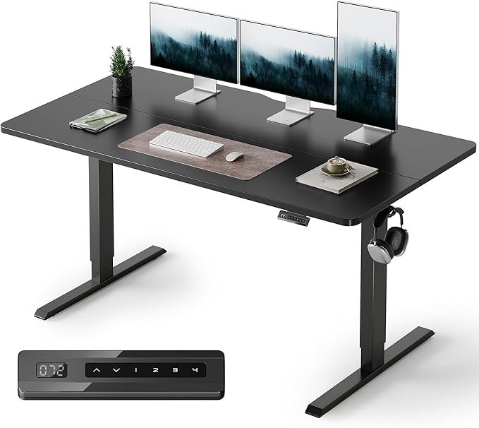FEZIBO 60 x 24 Inchs Electric Standing Desk Height Adjustable Sit Stand Up Computer Office Desk with Splice Board Black Frame/Black Top