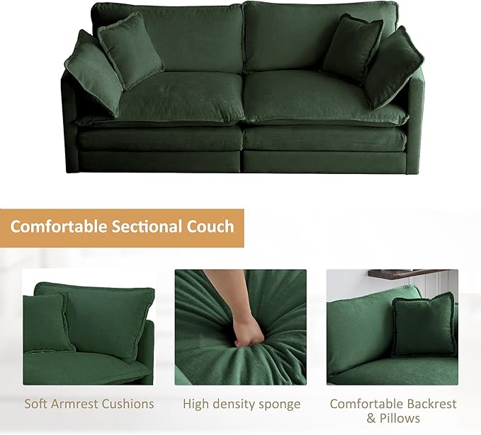 GNIXUU Upholstered Living Room Furniture Sets Inclued 2 Pieces loveseat Sofa Modern Chenille Deep Seat Couch Set for Living Room and Bedroom(2+2 seat Green)