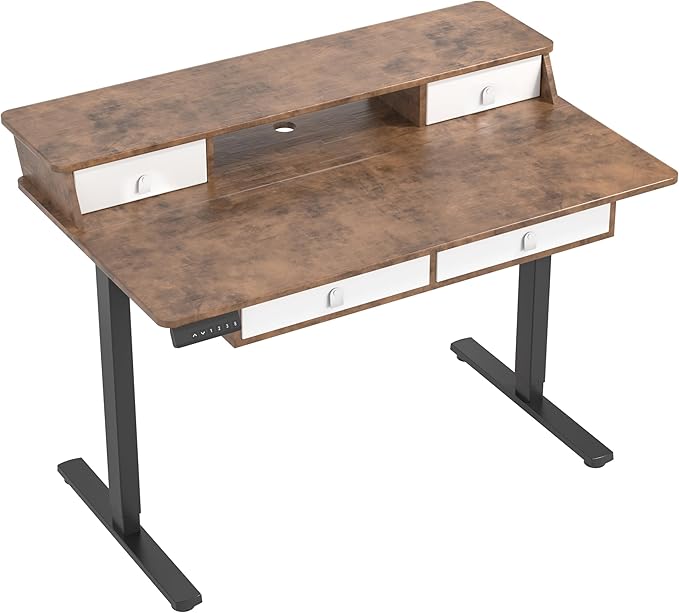 MSZ Sit &amp Standing Desk Adjustable Height Electric Sit Stand Up Down Computer Table 48x24 Inch Ergonomic Rising Modern Lift Motorized Gaming Desktop Work Home Office (Brown-Double Bookcase)