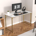 47 Inch Computer Desk with Wood Board and Metal Frame Modern Simple Style Work Desk with Adjustable Feet Study Gaming Desk Table for Home Office Bedroom Small Spaces