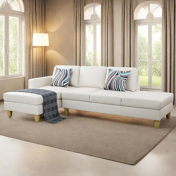L Shaped Sectional Modern Sofa - Convertible Leather Sleeper Bed Couch Set with Reversible Chaise Lounge Modular Cloud Couch for Living Room Apartment