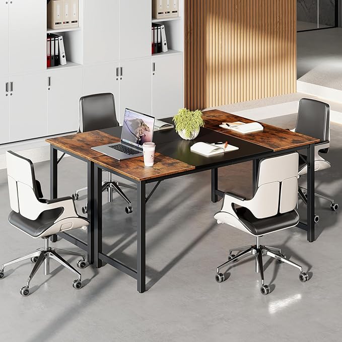 GOFLAME 63” Computer Desk Set of 2 Heavy Duty Metal Frame Laptop Table Writing PC Table Rectangle Home Office Desk Conference Table Meeting Room Boardroom Desk Working Task Desk for Study