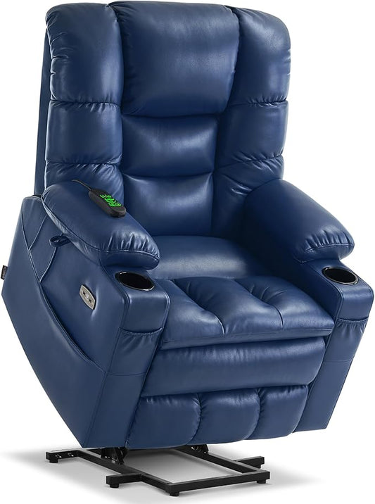 MCombo Triple Motor Power Lift Recliner Chair with Massage and Dual Heating Adjustable Headrest for Elderly People Faux Leather 7632 (Blue Medium)