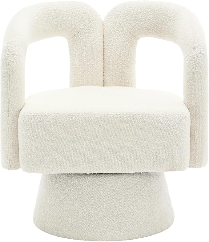 360 Degree Swivel Cuddle Barrel Accent Chairs Round Armchairs with Wide Upholstered Fluffy Fabric Chair for Living Room Bedroom Office Waiting Rooms (Beige)