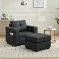 TYBOATLE Oversized Wide Accent Chair with Ottoman Wide Chaise Lounge Chair Indoor Mid Century Modern Armchair with Pockets Leather Comfy Chairs for Bedroom Living Room Office (Black)