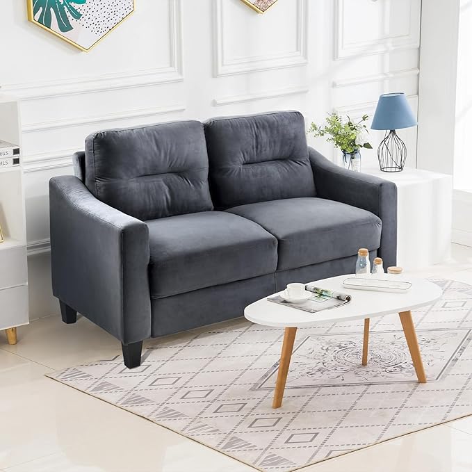Velvet Upholstered Loveseat Living Room Mordern Couch 2-Seater Sofa with Tufted Back Cushion for ApartmentOffice Black