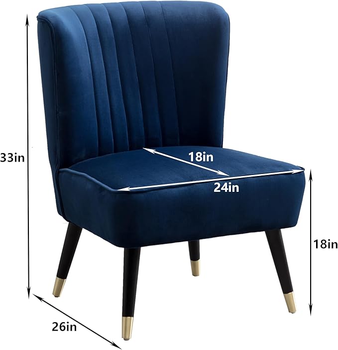 Modern Velvet Accent Chairs Reading Chair Cozy Curved Wingback Leisure Chair Upholstered Single Sofa Chair for Living Room Dining Room Bedroom Dressing Table Office (Navy)