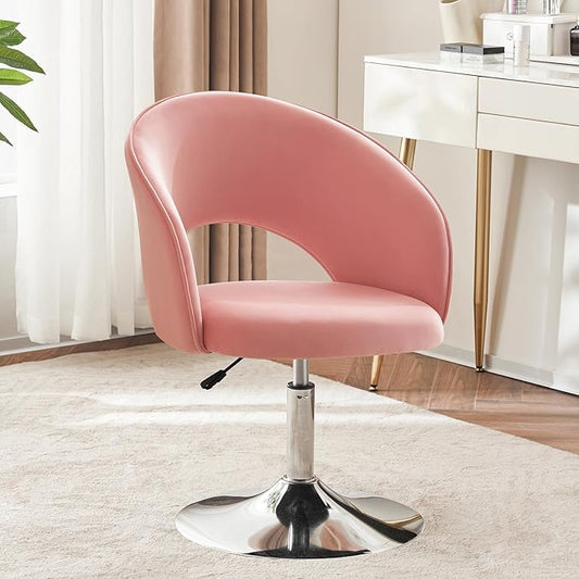 Furnimart Pink Velvet Vanity Chair Vanity Stool with Back Height Adjustable Swivel Accent Chair with Backrest Round Makeup Chair for Vanity Living Room Bedroom (Pink)