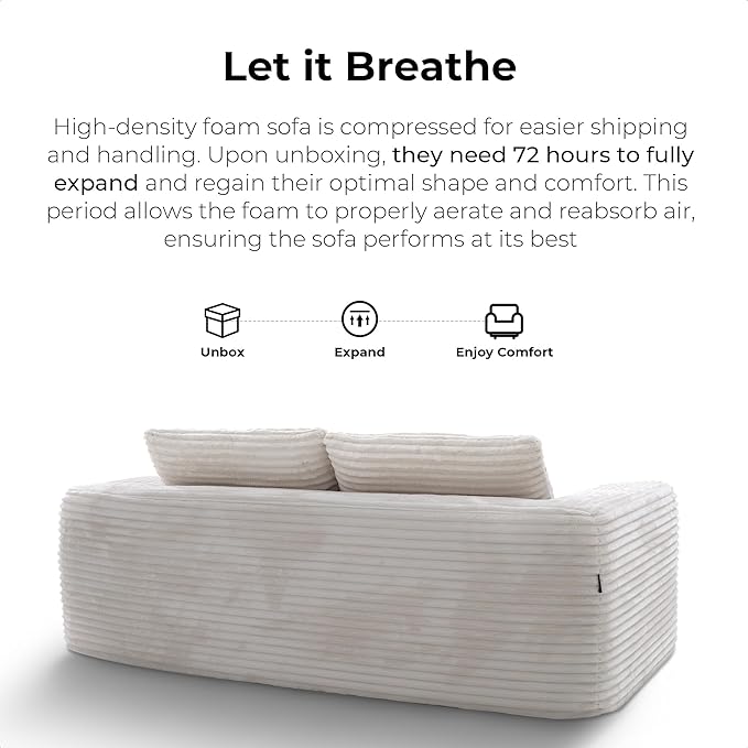 LIKIMIO 71 Boneless Loveseat Sofa in a BoxCorduroy Deep Seat Cloud Couch No Assembly Required Space-Saving Design for Compact Living Room Apartment Home Office Beige