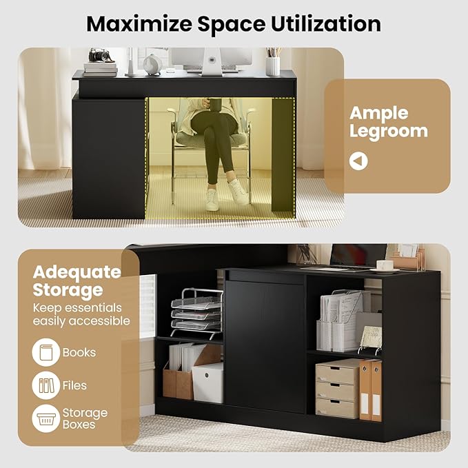 Tangkula L-Shaped Computer Desk 48 Reversible Corner Writing Desk with 2-Way Cabinet &amp 4 Storage Compartments Modern Executive Desk Laptop Workstation for Home Office (Black)