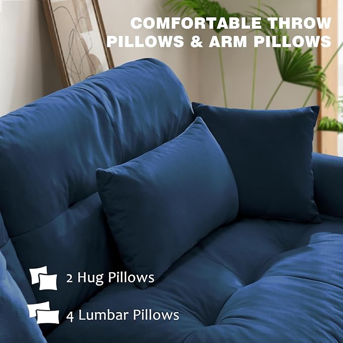 166 Modern Oversized Modular Sectional Sofa 4-Seater U-Shaped Cloud Sleeper Couch with 2 Ottomans Pillows and Overthick Cushion for Living Room Home Theater Apartment Velvet Blue
