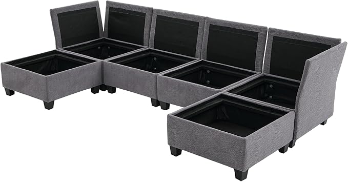 U Shaped Modular Sectional Sofa Couch with Storage Ottoman 6 Seat Convertible Upholstered Deep Seat Sofa with Chaise Lounge Comfy Cloud Couch for Living Room Gray