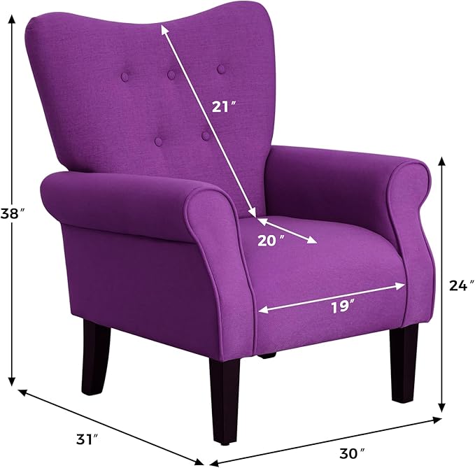 MELLCOM Fabric Living Room Chair Modern Upholstered Accent Chair with Solid Wood Legs and High Back Single Sofa Club Chair for Living Room Bedroom and Home Office Purple