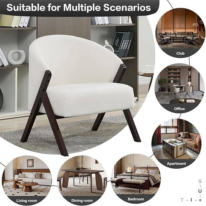 TrailBlaze Comfortable Mid-Century Modern Accent Chair for Living Room – Upholstered Reading Armchair with Sturdy Wood Frame Soft Fur Fabric Easy Assembly – Deep Walnut Foot | Soft Fur | Beige