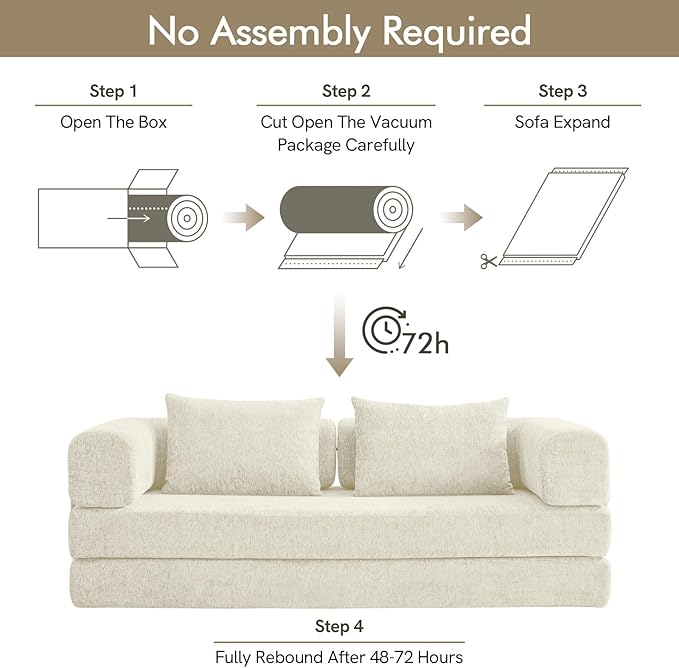 81 Convertible Sofa Bed with Storage Pockets 5-in-1 High Density Foam Boneless Couch Corduroy Folding Futon Sleeper Sofa for Living Room Bedroom Apartment No Assembly Required Beige