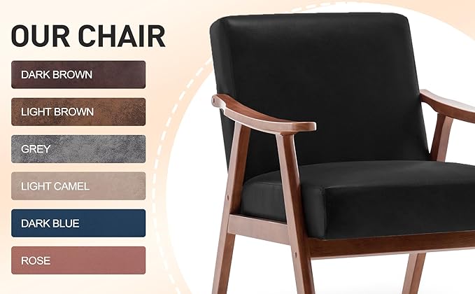 Mid-Century Modern Chair with Solid Wood Frame Extra-Thick Backrest Ideal for Living Room