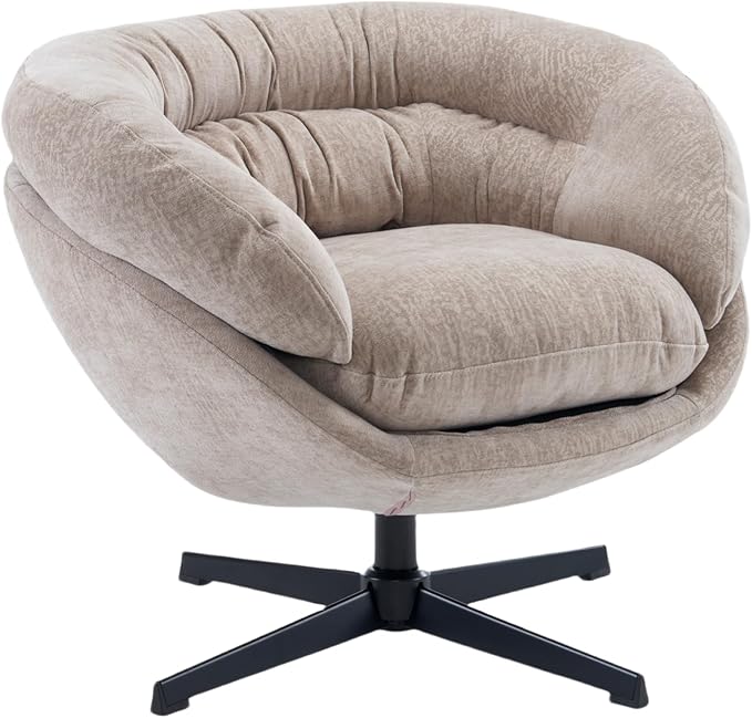 Christopher Knight Home 360° Swivel Club ChairChenille Upholstered Accent Chair with Removable Cushion Round Office Chair with Black Metal BaseBrown