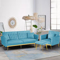 2 Pieces Velvet Sofa Set with Adjustable Armrest and Backrest 70” Convertible Futon Sofa Bed &amp Mordern Accent Chair with Ottoman for Living Room Bedroom Baby Blue