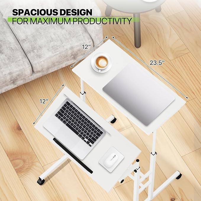 Magshion Standing Desk with Wheels Height Adjustment from 28 to 46 Sit to Stand Up Mobile Computer Desk Rolling Laptop Cart for Home Office Walking Pad Writing and Gaming White
