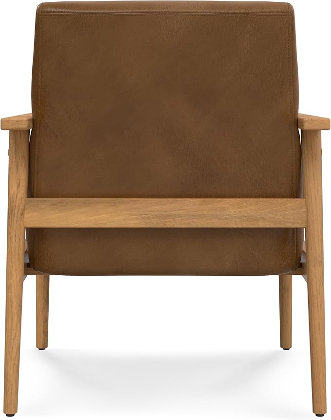 SIMPLIHOME Paloma Accent Chair - 22 inch Wide Upholstered Genuine Leather Contemporary Arm Chair with Solid Wood Frame in Caramel Brown for Living Room or Bedroom Seating Fully Assembled