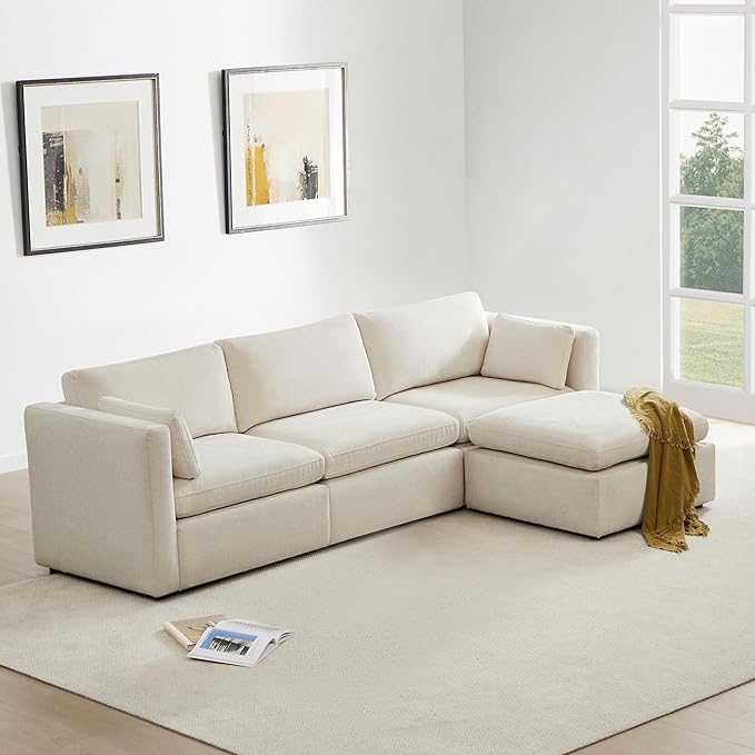 CHITA Oversized Modular Sectional Sofa FSC Certified L Shaped Sectional Couches for Living Room 112 inch Width4 Seat Modular Sofa with Storage Ottoman Linen