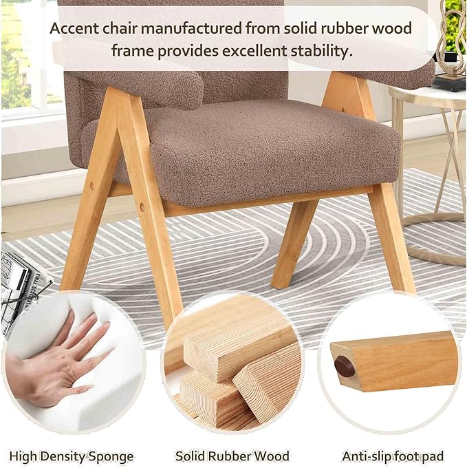 Modern Velvet Upholstered Accent Chairs Set of 2 with Wood Frame and Armrest Fabric Wooden Armchairs for Living Room Bedroom Office Reading Room (Brown)