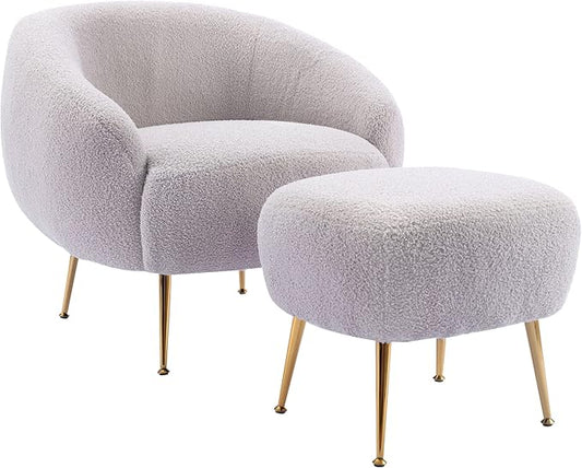 Modern Comfy Leisure Accent Chair Short Plush Particle Velvet Armchair with Ottoman for Living Room