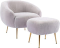 Modern Comfy Leisure Accent Chair Teddy Short Plush Particle Velvet Armchair with Ottoman for Living Room