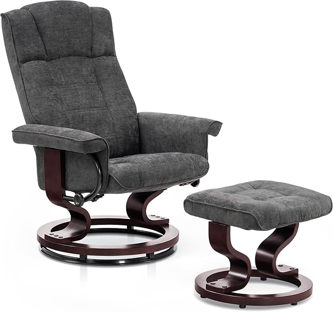 MCombo Manual Swivel Recliner with Ottoman Chair Ottoman Set for RV Small Spaces Living Room Bedroom Office 4919 (Chenille Grey)