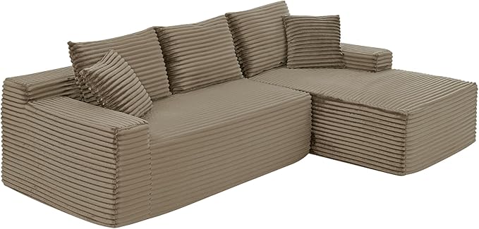 L-Shaped Cloud Sectional Couch Right Facing Modular Compressed Boneless Sectional Sofa with Chaise Lounge Plush Corduroy Boneless Corner Sofa for Living Room
