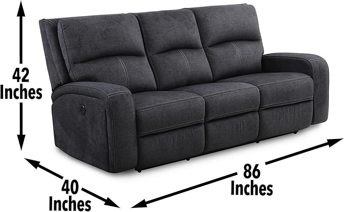 Steve Silver Furniture Lovell Upholstered Power Reclining Sofa Zero Wallhugger w/USB-Charging Port Charcoal Plush and Space-Saving Design Living Room Home Theater 42 D x 87 W x 42 H Grey