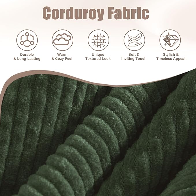 48 Loveseat Sofa Modern Corduroy Couch with 2 Pillows and Side Storage Pocket 2 Seater Small Sofa for Living Room Bedroom Apartment Office Green