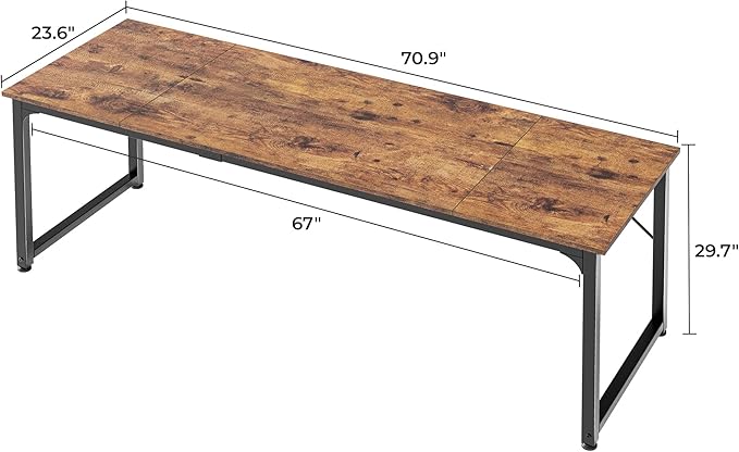 Huuger Computer Desk 70 Inch Office Desk Gaming Desk with Storage Writing Desk Work Desk for Home Office Study Long Simple Desk Large Legroom Metal Frame Rustic Brown