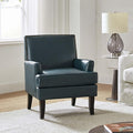 HULALA HOME Modern Faux Leather Accent Chair Comfy Upholstered Sofa Chair with Nailhead Trim Living Room Bedroom Armchair with Wood Legs Turquoise