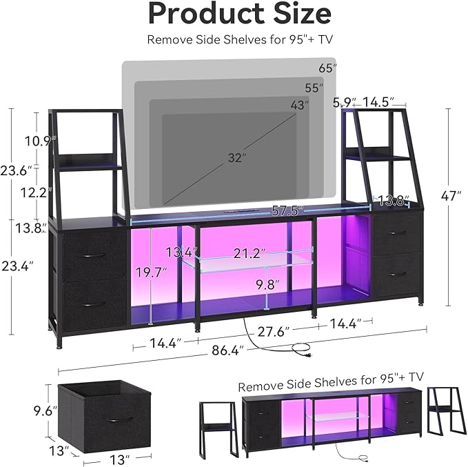 Casaottima LED TV Stand for 50–65 Inch TVs with Power Outlets &amp RGB Ligths Gaming Entertainment Center with 4 Drawers &amp Storage Media Console Supports Up to 75/85/95 Inch Wall-Mounted TVs B