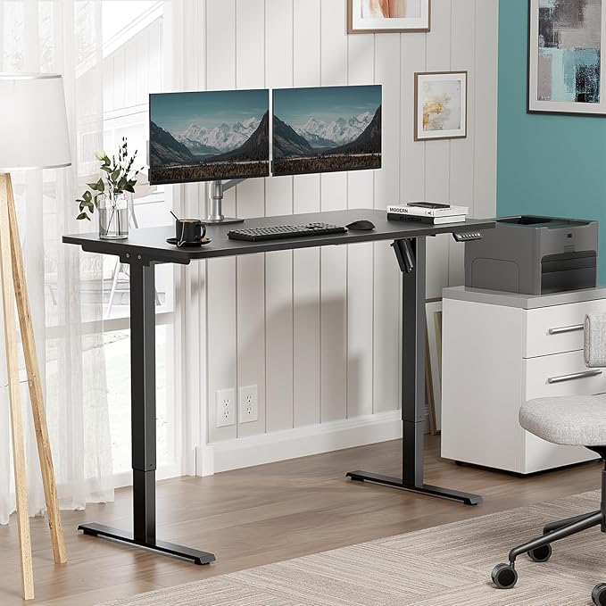 48 x 24 in One-Piece Electric Standing Desk Adjustable Height Sit to Stand Up Desk for Home Office Work &amp Study Black Frame &amp Black Desktop (2 Packages)