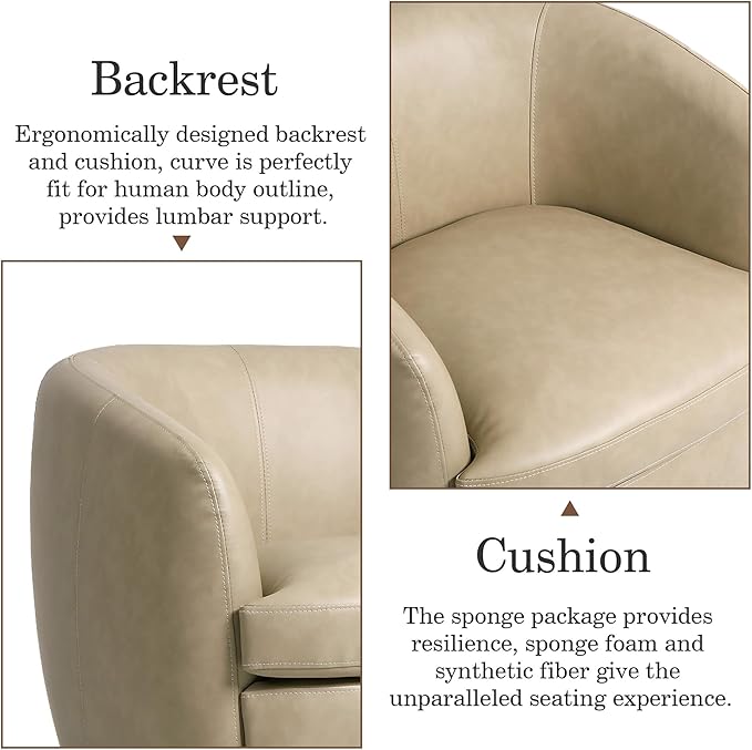 Faux Leather Swivel Barrel Chairs Set of 2 Modern Round Swivel Accent Chair with 360° Rotation Upholstered Armchair Club Chair for Living Room Bedroom Office (Cream)