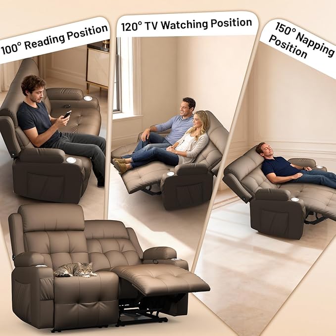 Reclining Loveseat Wall-Hugger Loveseat Recliner Design with USB/Type C Charging &amp Storage &amp Cupholder Pebble-Weave Fabric Recliner Sofa Couch for Living Room Home Theater &amp RV Use