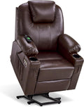 MCombo Power Lift Recliner Chair for Elderly Lift Chair with Heat and Massage FSC Certified USB Ports Cup Holders Faux Leather 7141 (Dark Brown Small)