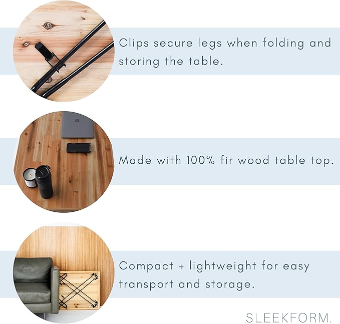 Sleekform Wood Folding Table - Portable Folding Desk - No Assembly Easy Fold Desks for Small Spaces - Space Saving Collapsible Computer Tables for Work Writing Crafts