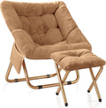 Comfy Saucer Chair Foldable Living Room Chairs Soft Faux Fur Lounge Chair for Bedroom Reading Chairs for Adults Teens X-Large (Brown)